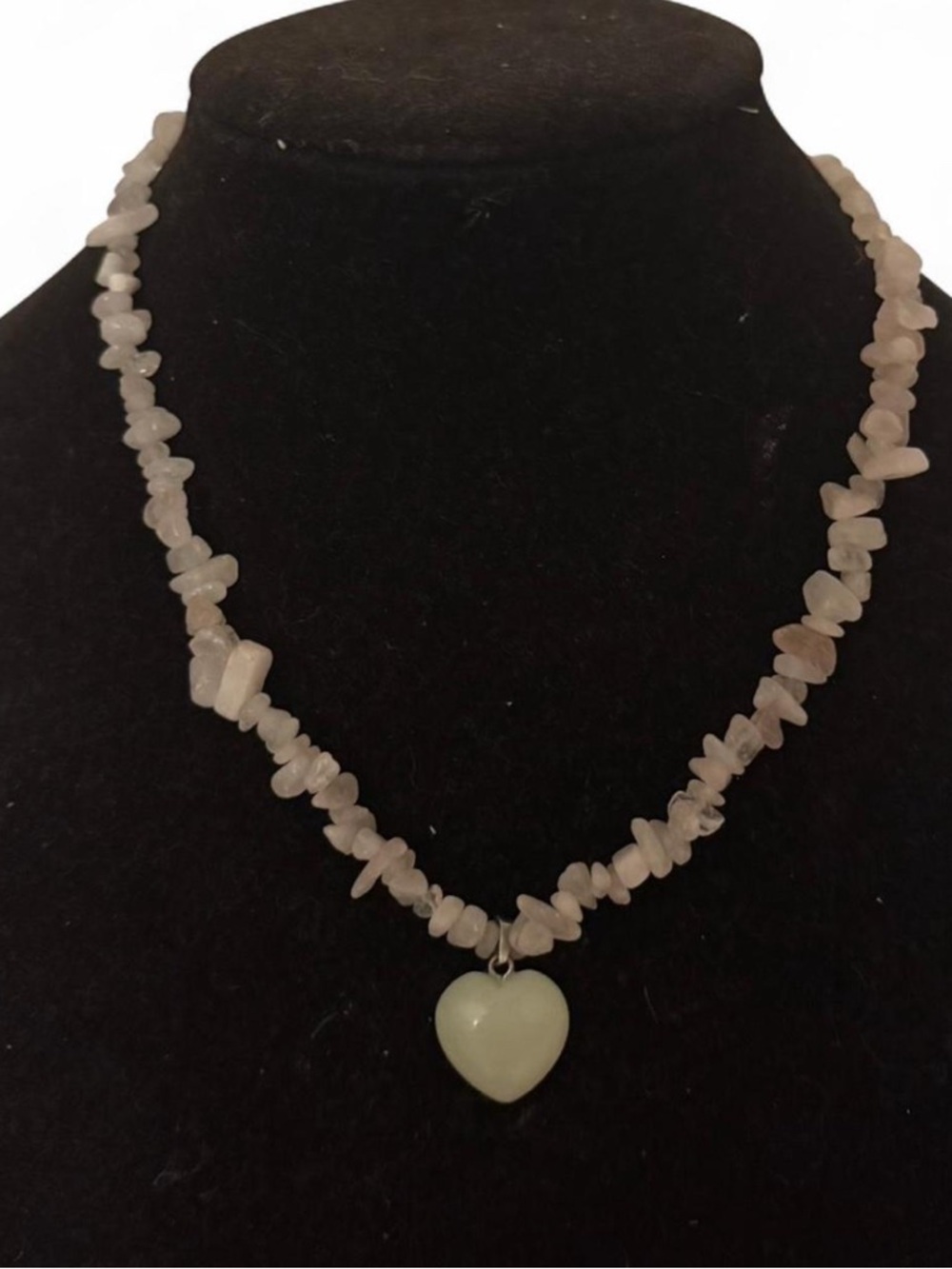 Rose Quartz Chip Necklace with Heart Pendant - Pink